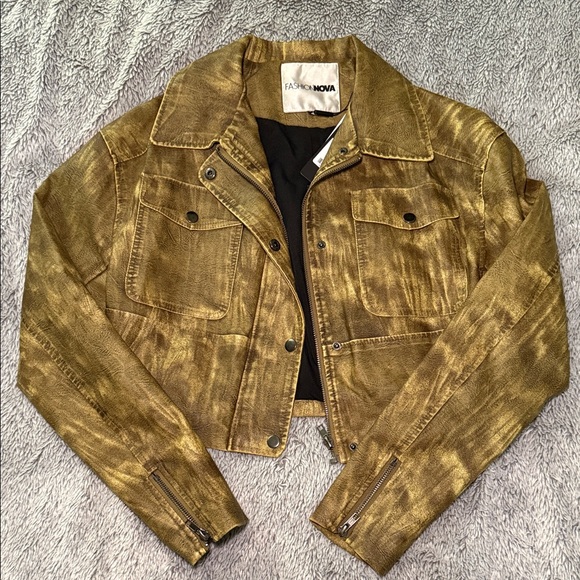 Fashion Nova Kennedy Washed Faux Leather Jacket - Mustard - Picture 1 of 3